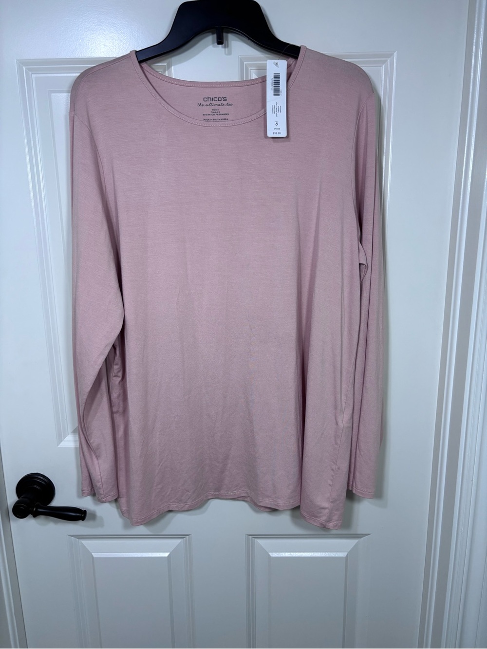 NWT Chico's The Ultimate Tee Long Sleeve Pullover Top Women’s 3 (XL) Pink